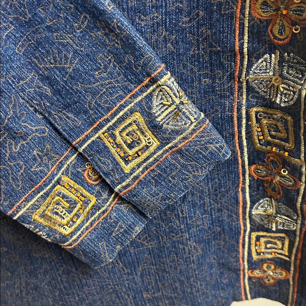 Alex Kim Vintage Petite Large PL Blue Embroidered Denim Jacket Blazer, EUC - Picture 7 of 11